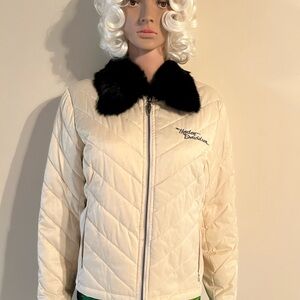Harley-Davidson Women's Quilted Cream Puffer with Black Fur Collar